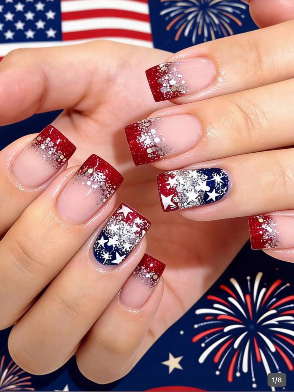 2/16 Red White  and Blue Nails